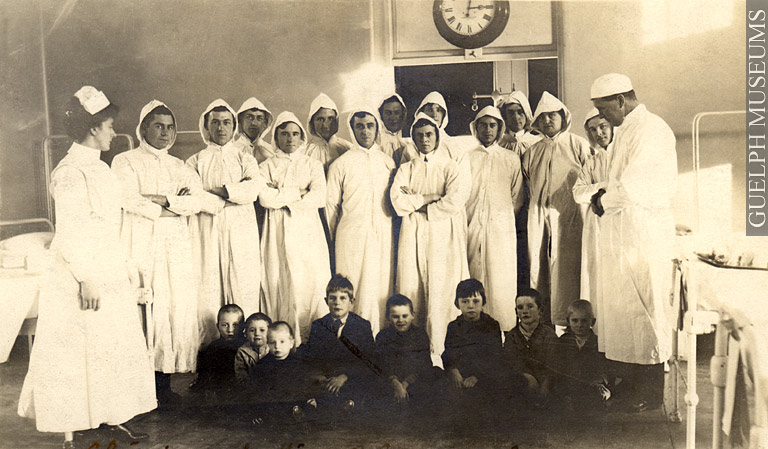 Dr. John McCrae with student doctors at the Alexandria Hospital in Montreal, 1910. John is standing at far right (Photo Credit: Guelph Museums)